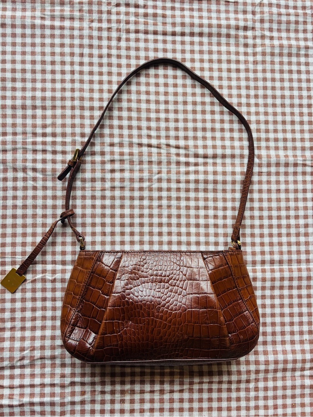 Etienne Aigner Brown Croc-Embossed Leather Shoulder Bag